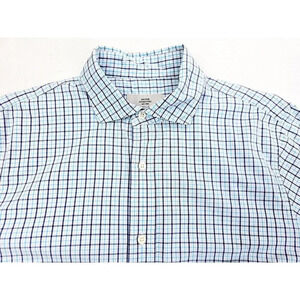 Jack Spade Size Large Spread Collar Mens White Aqua Blue Check Long Sleeve Shirt